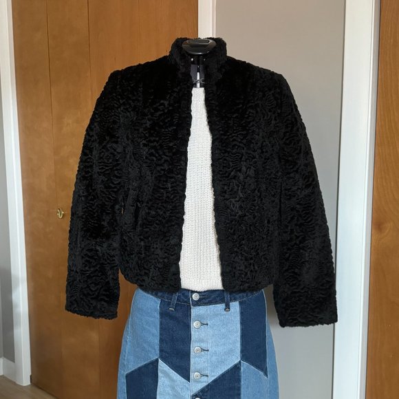 XS S Faux Persian Lamb Jacket Long Sleeve Stand Collar New Lining 1940s 1950s - Picture 4 of 13